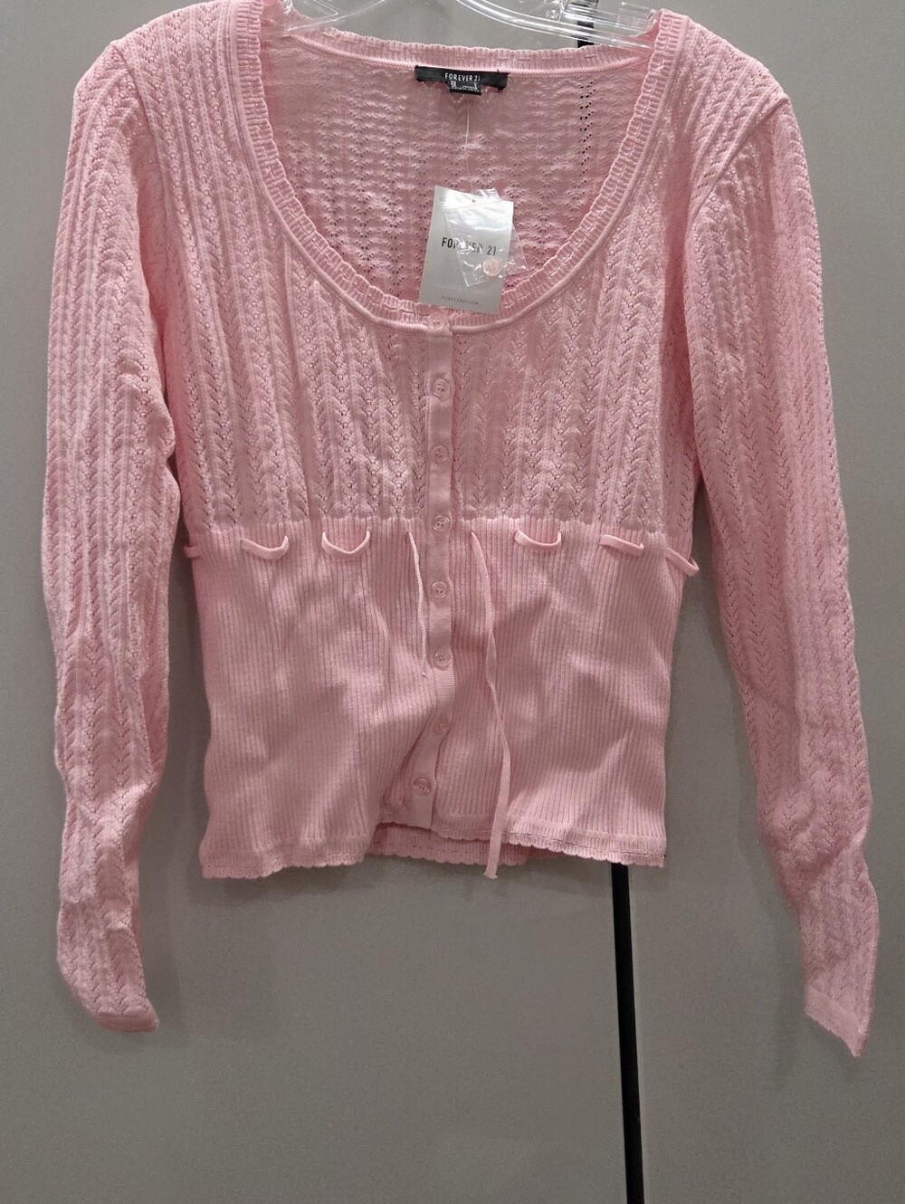 Adorable Light pink cable knit pointelle cardigan